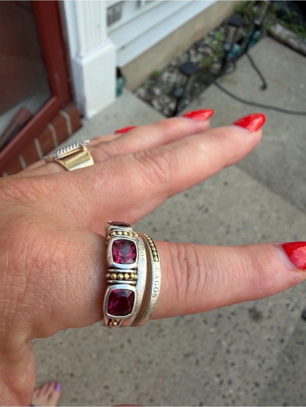 Two-Tone Rhodolite Garnet Trio Stacking Rings Lagos - Picture 9 of 10